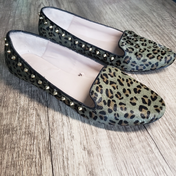 Zara Shoes - Zara Calf Hair Leopard Print Studded Loafers